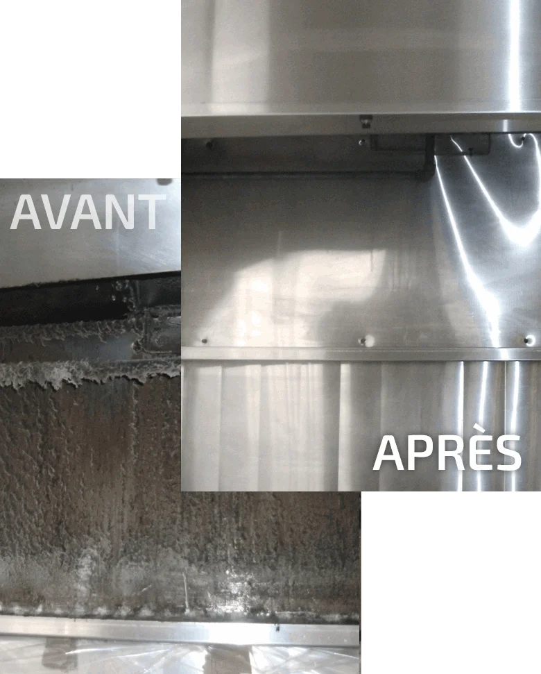 nettoyage de conduits de ventilation de cuisine commerciale - avant-après