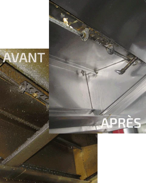 nettoyage de hotte et conduits de restaurant - avant-après